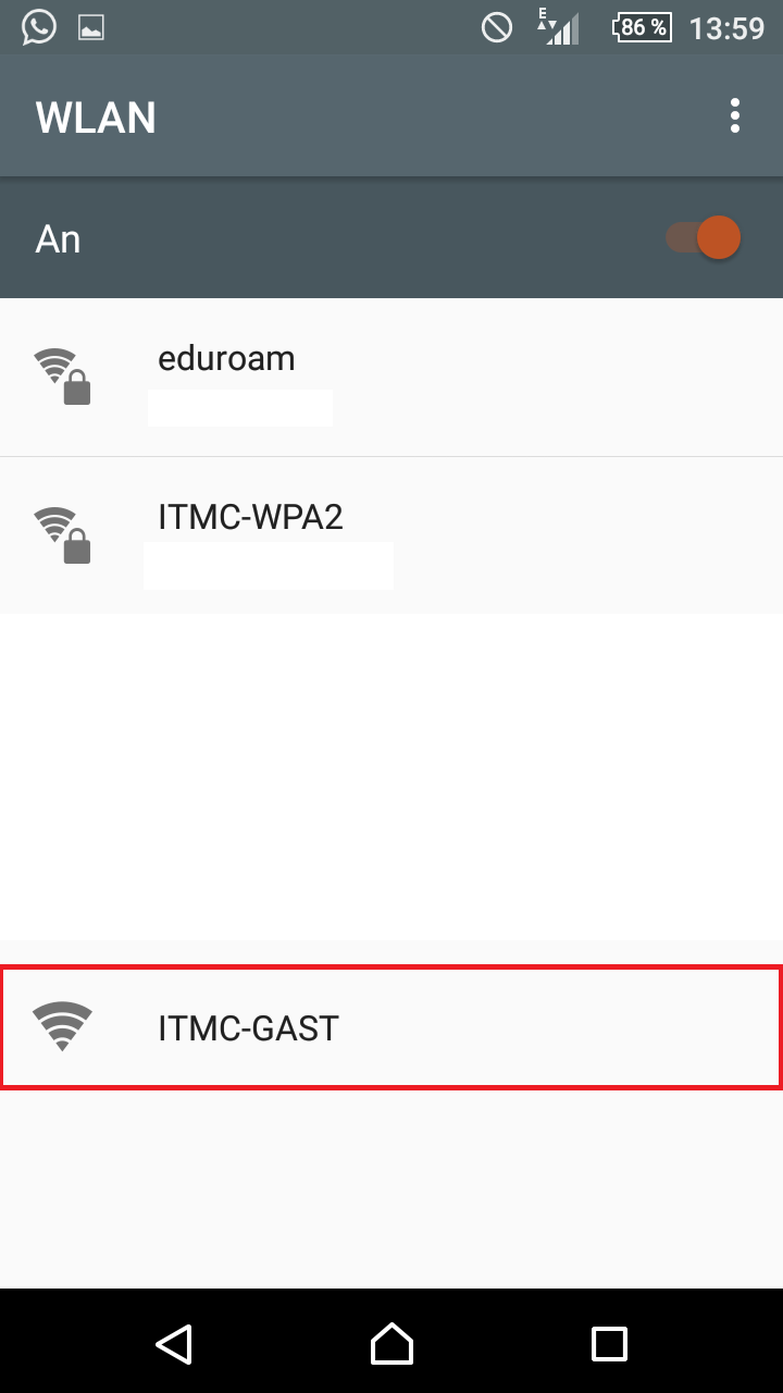 Das Netzwerk ITMC-Gast auswählen