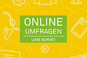 Flyer-Deckblatt in gelb mit Titel: Online-Umfragen - LimeSurvey